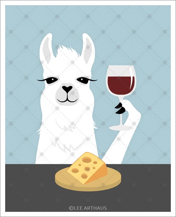 Miniatura 4 de A 6J - White Llama Drinking Wine and Eating Cheese UNFRAMED Wall Art Print by Lee ArtHaus