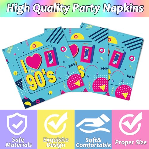 Image of CHUNNIN 50Pcs 90's Party Paper Plates and Napkins for 25 Guests | Durable Paper, 1990s Retro Theme Birthday Party, I Love the 90s Disposable Dessert Tableware, CD Plates and Napkins Set