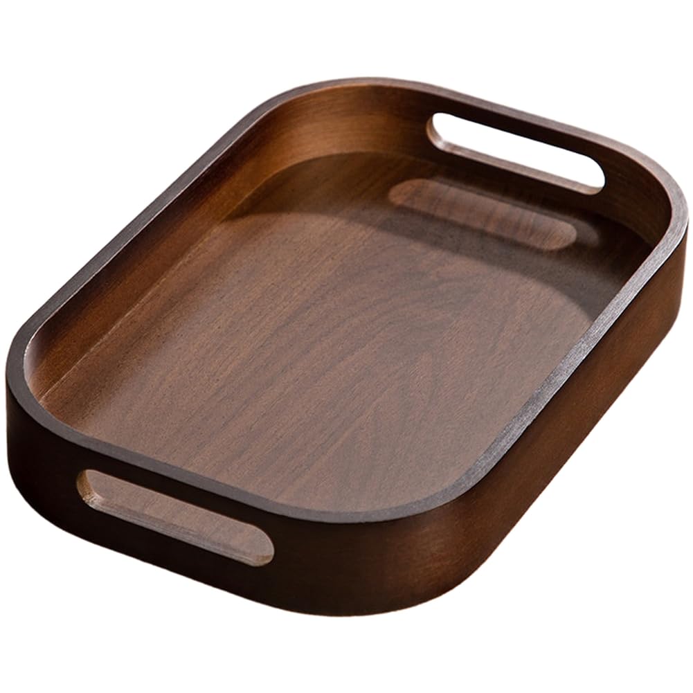 Teetablett aus Holz mit Griffen, Mehrzweck-Serviertablett, 43 x 33 x 5 cm (43 x 33 x 5 cm)