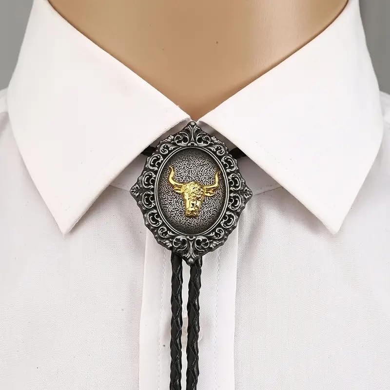 Image of HUABOLA CALYN Native American Bolo tie Rodeo Cowboy Leather Necktie Western Bolo ties for Men Women Necktie for Concert Fans