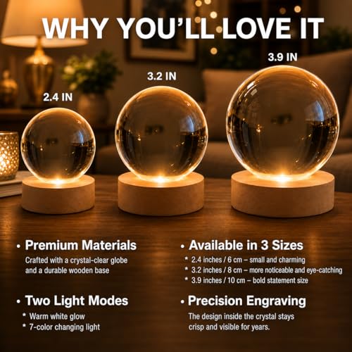 Image of Evamall Personalized 3D Crystal Globe Lamp, Custom Engraved Photo Text LED Night Light, Anniversary Birthday Keepsake, Unique Home Decor Table Lamp