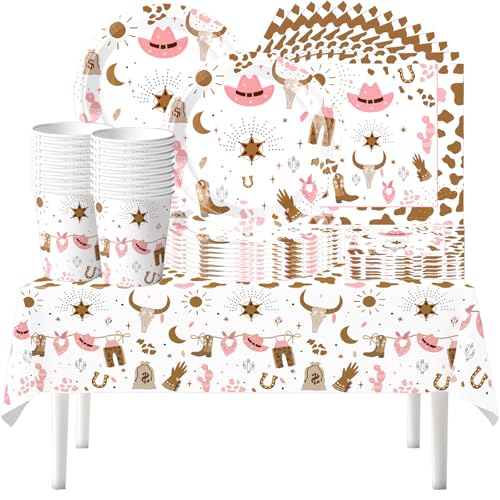 61 Piezas de Vajilla para Fiesta de Cumpleaños de Vaqueros del Oeste, Decoración para Cumpleaños de Niños, Suministros para Fiesta de Niñas con Sombrero de Jazz, Para 20 Personas