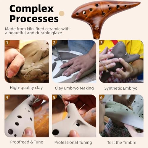 Image of Strawfire 12 Hole Ocarina Instrument,Alto C Ceramic Ocarina With Song Book Strap for Beginner(Yellow)