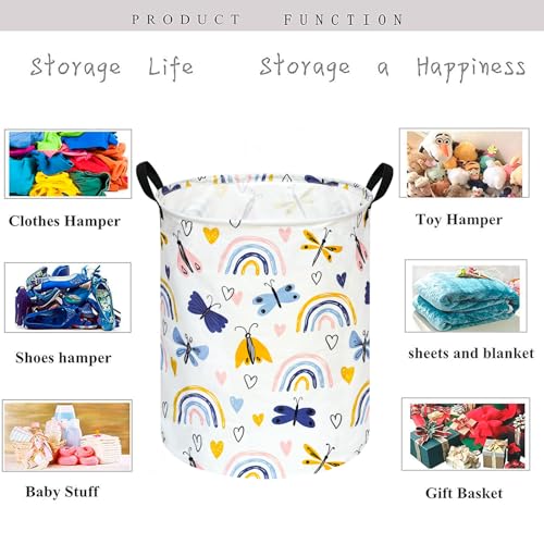 Image of Kids Laundry Hamper Clothes Gift Basket Storage Laundry Baskets Organizer Bin with Handles for Nursery Room (Dragonfly)