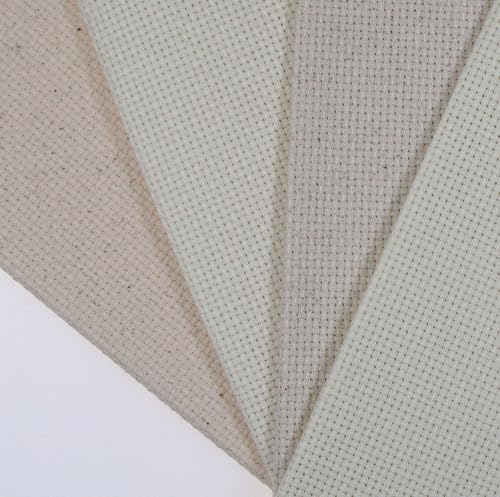 Image of KCS 4 pc of 12 inch x 18 inch(30cmx45cm) 14CT Counted Cotton Aida Cloth Cross Stitch Fabric (Cream+Oatmeal)