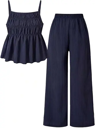 Yoxindax Girls Summer 2-Piece Outfit Set - Ruffled Camisole & Wide Leg Pants