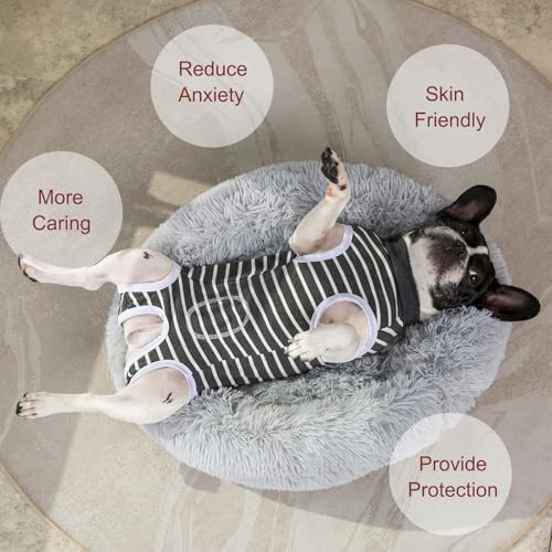 Image of Recovery Suits for Small Dogs, Dog Cat Surgery Suits Prevent Licking Double Care Abdominal Protection Onesie for Female Male (Black, Medium)