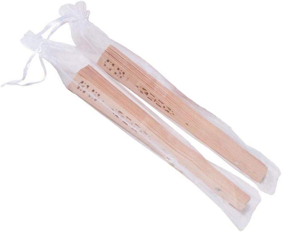 Wooden Hand Fan Handheld Folding Fans with Organza Bags Wedding Favors (Pack of 50)