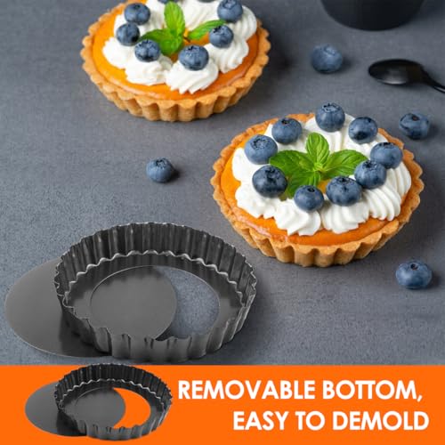 Gutsdoor Quiche Tins with Loose Base, 5inch/12cm Mini Tart Tins for Baking, Pie Dish,Non Stick Tart Mould Round Cheesecake Pans Set of 8 - Image 5