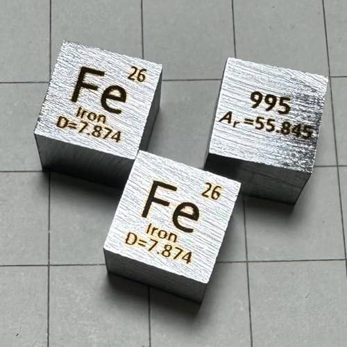 1 Piece 10mm Pure Ferrum lron Metal Cube, 99.99% High Purity Carved Fe, for Periodic Table Element Specimens Collection Hobby, Classroom Demo, Science Fair and Lab Experiments Project