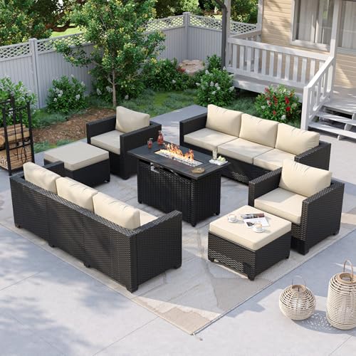 Aoxun 7-Piece 10-Seat Sectional with Fire Pit Table