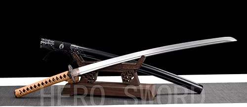 Miniatura 5 de HERO SWORD Espada Katana de combate real hecha a mano, espada samurái afilada de espiga completa, acero de Damasco, acero 1095, cuchillos de acero