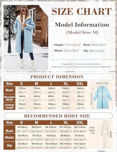 Vancavoo Wintermantel Damen Lang Winterjacke Warm Gefüttert Winterparka Winter Jacke Mantel Parka Steppmantel Daunenmantel mit Kapuze,Blau,XL