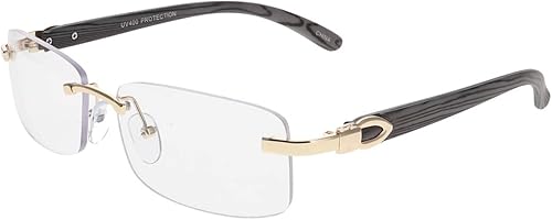 Elite Slim - Gafas de sol rectangulares sin montura de metal y madera, estilo aviador (brazo negro dorado), Oro