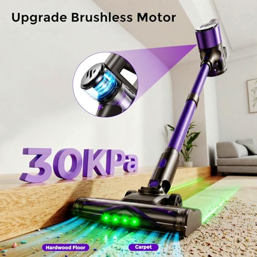 Image of Vacuum Cleaners for Home,Cordless Vacuum Cleaner,Lightweight Stick Vacuum Cordless Rechargeable,Self-Standing Design,LED Touch Screen,Vacuum for Hardwood Floors,Carpet,Pet Hair(Purple Black)