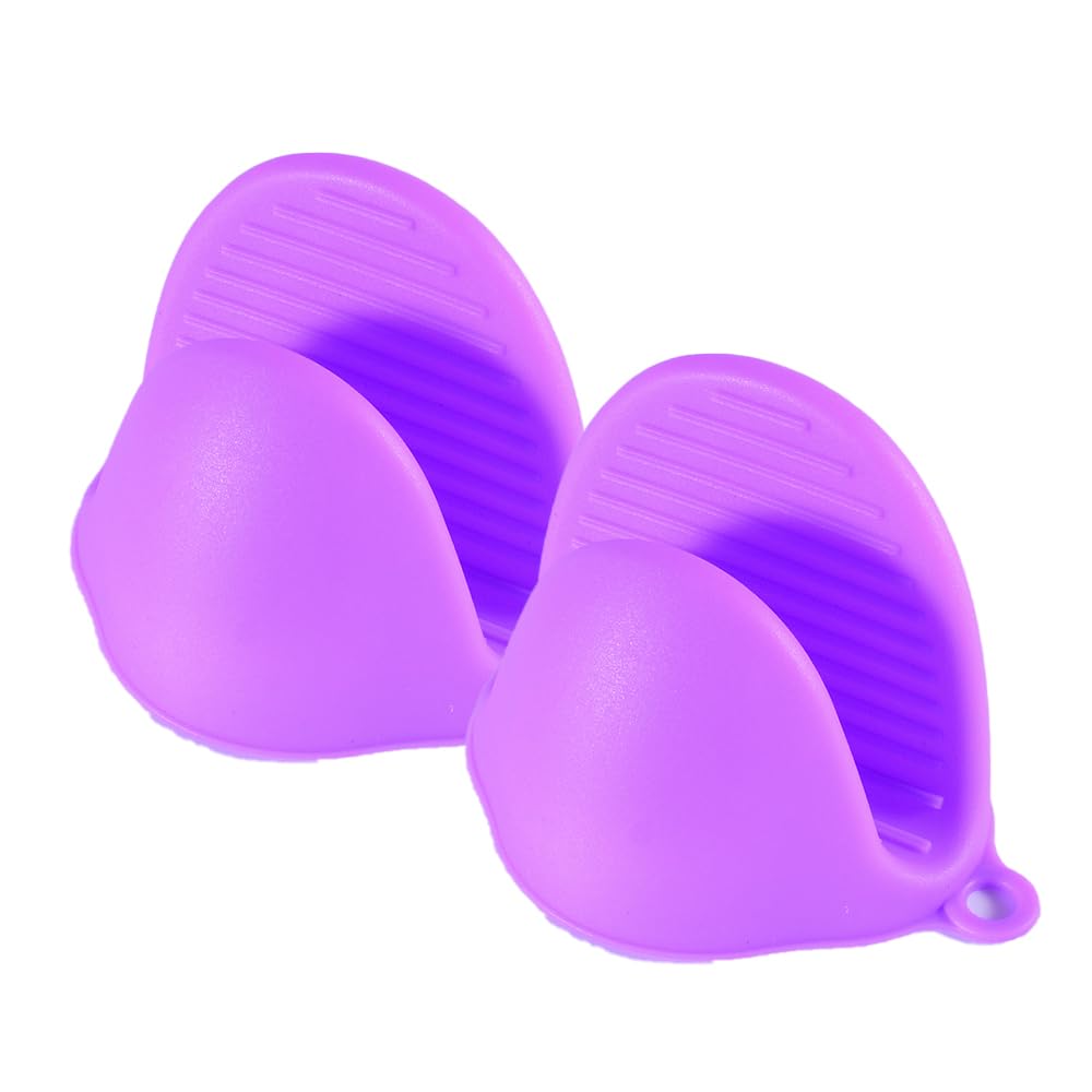 TopHomer 1 Pair Silicone Oven Mitts, Mini Thicken Kitchen Work Gloves Heat Resistant Pinch Cover for Cooking, Baking and Grilling - Purple
