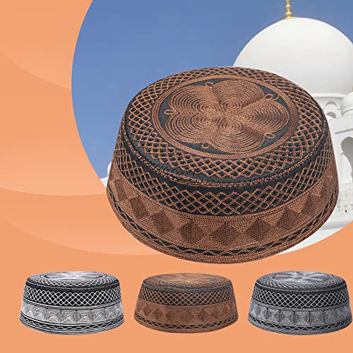 Image of Men Muslim Prayer Kufi Hat Prayer Headwear Cap Islamic Beanie Skull Cap Embroidery Kofia Topi Sun Hat