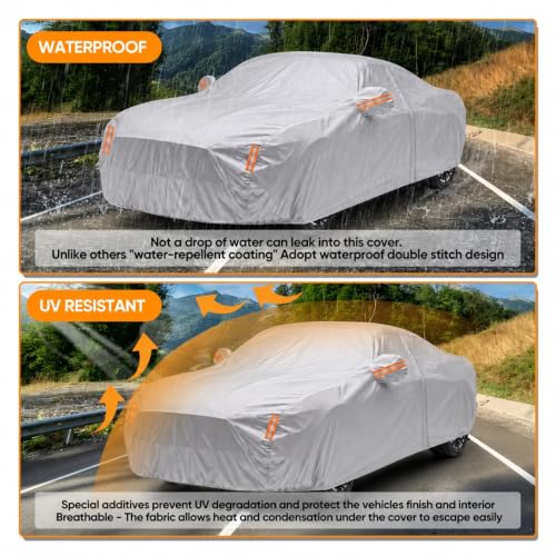 Image of Car Cover Custom Fit for Dodge Challenger 2008-2026, Outdoor Waterproof All Weather Heavy Duty Full Exterior Cover for Sun Rain Snow UV Dust Protection with Door Zipper,Silver
