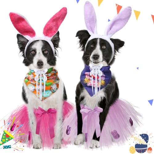 Disfraz para perro con orejas de conejo y tutú rosa miniatura 6