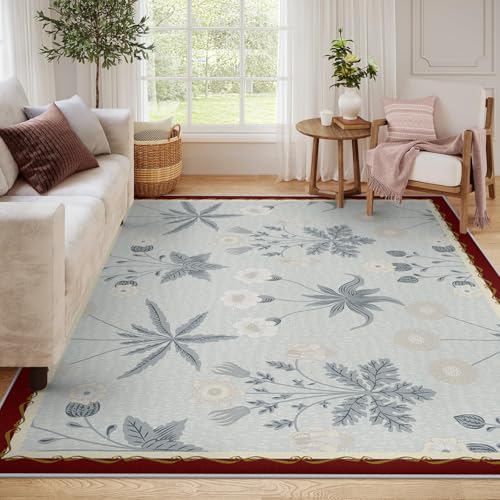 Tapis traditionnel bleu doux motif fleuri style fleur orientale - 6