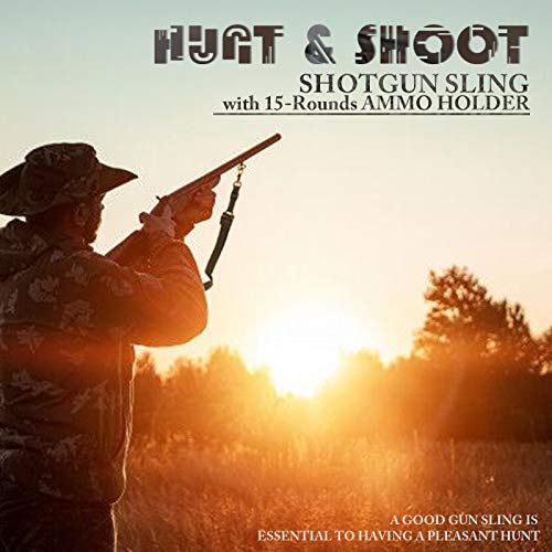 Bedone Shotgun Sling With 15-Round(12 Gauge) Shellholder, Metal Hooks And Mil-Spec Swivels Adapters(Studs Included), Adjustable Strap Length Gun Sling For Shotgun, Hunting #TOP6