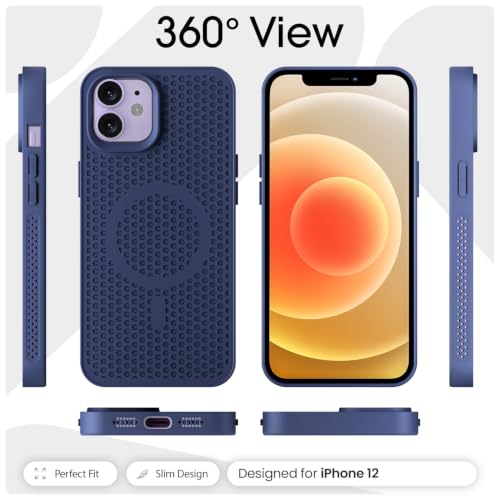 Image of Pikkme Back Cover for iPhone 12 /12 Pro | Honeycomb Cooling Design | Silicone Heat Dissipation | Mag-Safe Compatible | Shockproof Camera Protection Bumper Case (Blue)