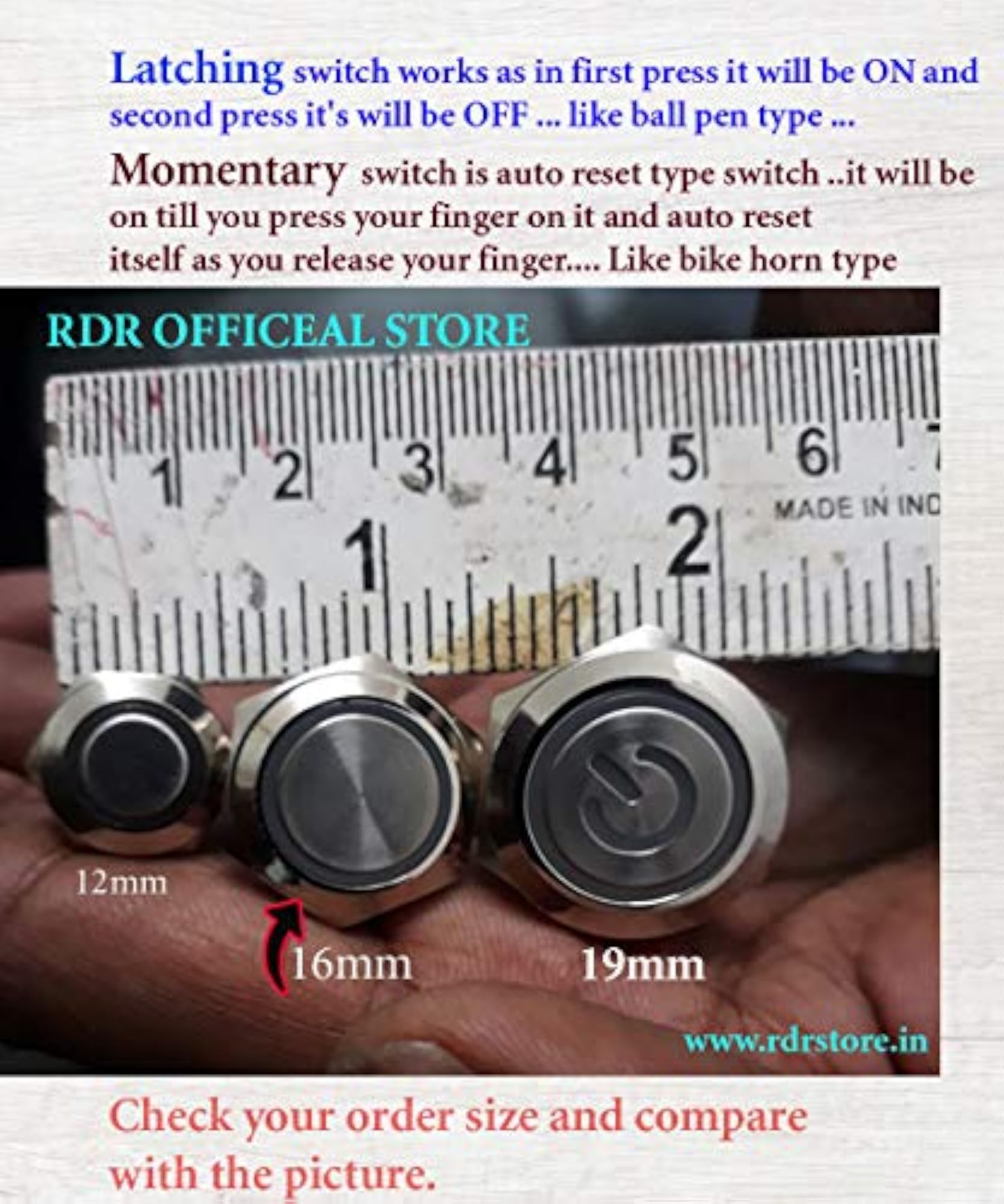 16 mm Waterproof Momentary Push Button Switch