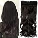 Produktbild 61cm Haarteil Clip in Extensions 1 Tresse 5 Clips ganzen Kopf Haarverlängerung Human Hair wie Echthaar Gewellt Dunkelbraun 24"(61cm)-120g