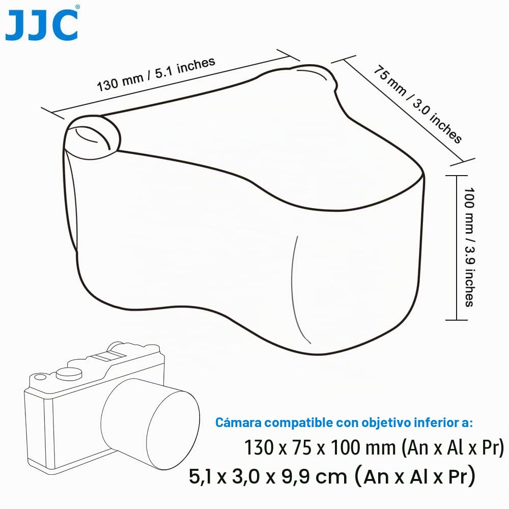 JJC Funda de Neopreno Ultra Ligera para Leica Q3, Q2, Q, Canon EOS R7 & R10 con RF-S 18-45mm f/4.5-6.3 IS STM Lente Apta para Cámaras de hasta 130 x 75 x 100mm (5.1 x 2.9 x 3.9) Negro