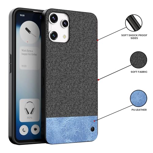 Image of Kapa Soft Fabric & Leather Hybrid Protective Back Cover for Nothing Phone 3A LITE | Shockproof Slim Hard Anti Slip Back Case (Black,Blue)