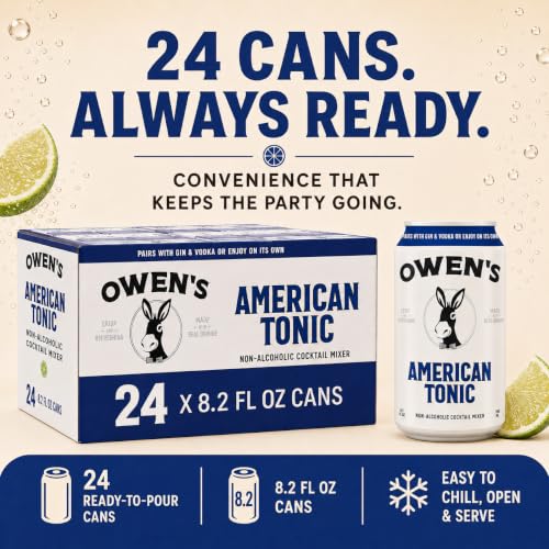 Image of Owen's Premium Non-Alcoholic Sparkling Cocktail and Mocktail Mixer, Drink Mixer for Cocktails, Mocktails, and Party Beverage, 24 Pack of 8.2 fl oz Cans (American Tonic)