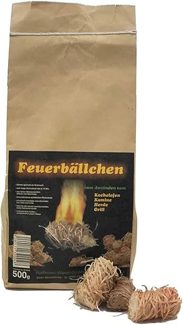 Feuerbällchen - Oryginalny produkt  do rozpalania pieca kaflowego, kominka, kuchenki, grilla, ogniska  z naturalnych produktów  odporny na wilgoć  Made in Germany  worek 0,5 kg (ok. 40 sztuk)