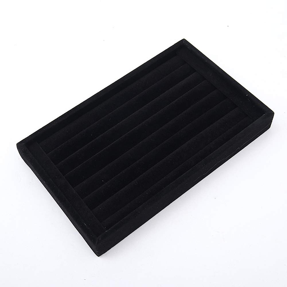 Magik 1-2 Pc Velvet Jewelry Ring Display Organizer Tray Holder Earring Storage Box Case 8.86 * 5.7 * 1.2inch (1, Black)