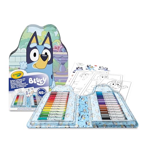 CRAYOLA - Valigetta Colori & Adesivi Bluey, Set con Pennarelli, Pagine da Colorare, Adesivi, 45 pezzi, Regalo Creativo per Bambini, da 5 anni, 04-0784
