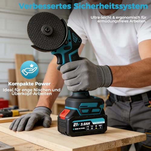 Bostar 21V Mini Handkreissäge & Winkelschleifer 76mm - 19.500 min⁻¹ High-Speed, 0-20mm Schnitttiefe (Fix 90°), 2x 3.0Ah Akku & 11-tlg. Zubehör Set - Kompatibel mit Makita 18V LXT Akku