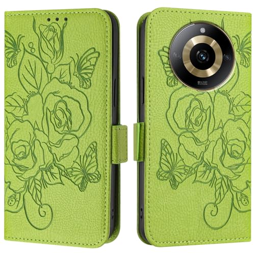 Étui Oppo Realme 11 4G housse portefeuille en cuir PU vert avec porte-cartes