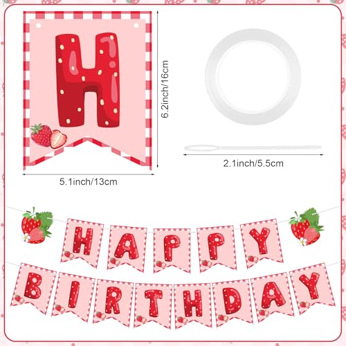 Image of Hooqict Happy Birthday Banner Strawberry Birthday Decorations Hanging Sign for Girls Red and Pink Sweet Berry 1st Strawberry Party Decorations Supplies