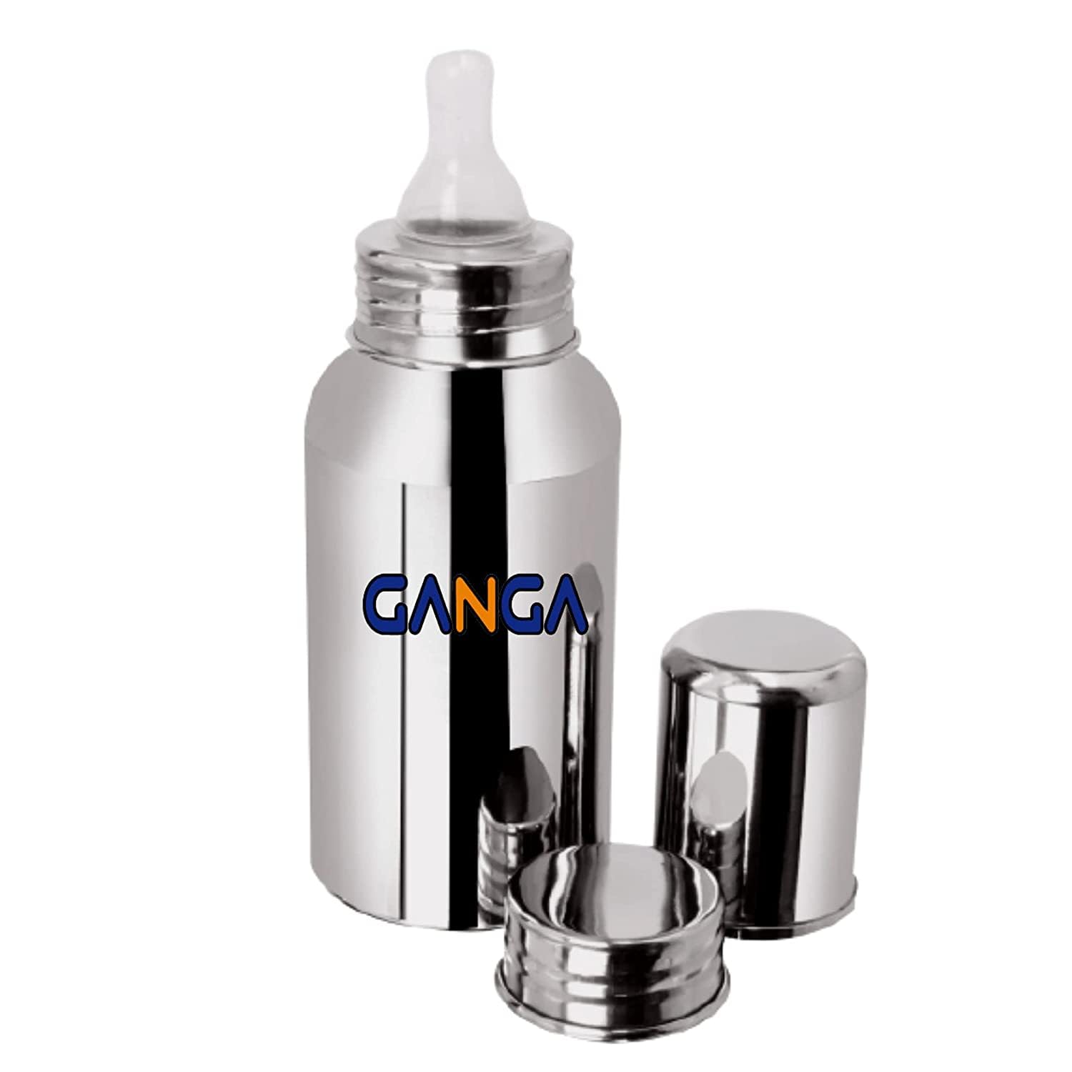 2 in 1 Stainless Steel Feeding Bottle | Baby Milk Feeding Bottle with Nipple | Zero Percent Plastic No Leakage with Internal ML Marking (240 ML) Silver (Dzire)-picture-23