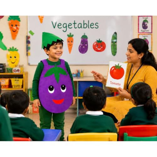 Image of Raj Costume Kids Mango Fruit Costume Apron with Cap for Boys & Girls | Cute Yellow Cutout Fancy Dress | Soft Felt Fabric | Role Play Outfit