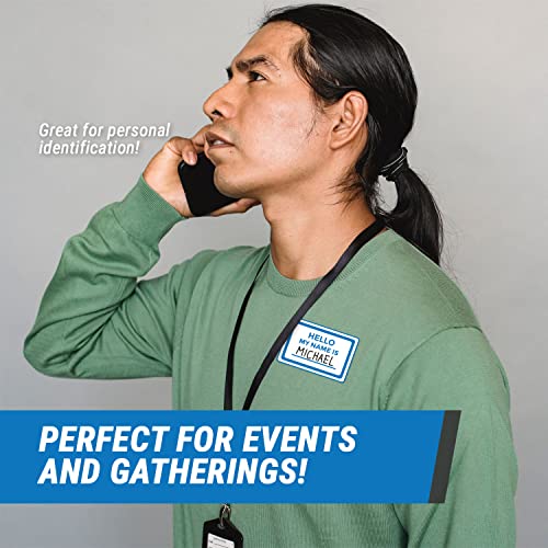 3" X 2" Hello My Name Is Stickers Identification Badges Roll In Blue - Fabric Safe Adhesive & Perforated, Hello Name Tags For Conferences Networking Event School Meeting Parties Camps [300 Tags/Roll] #TOP2