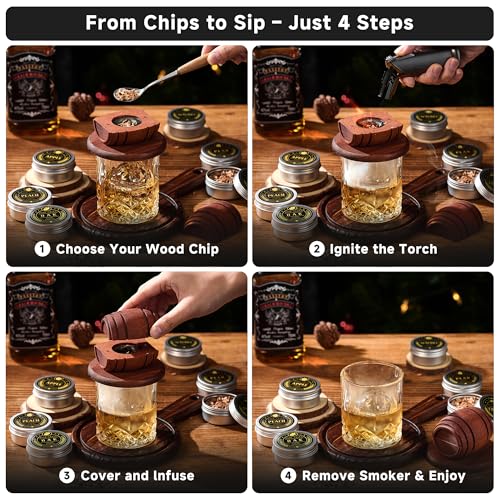 ComboJoy 12 Flavor Cocktail Smoker Wood Chips Gift Set for Men - Cinnamon, Cloves, Orange Peel, Cardamom, Rose, Ginger, Pear, Peach, Cherry, Apple, Oak, Walnut for Whiskey/Bourbon/Drinks Smoke Gun - Thumbnail 5