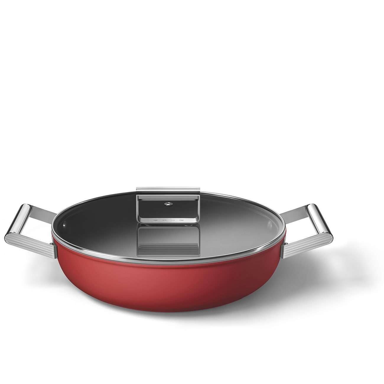 Smeg, Tegame Antiaderente CKFD2811RDM con Coperchio Incluso, Diametro 28 cm, Maniglie Laterali in Acciaio Inox, Per Tutti i Piani Cottura, Fino a 250° in Forno, Capacità 3,7L, Rosso