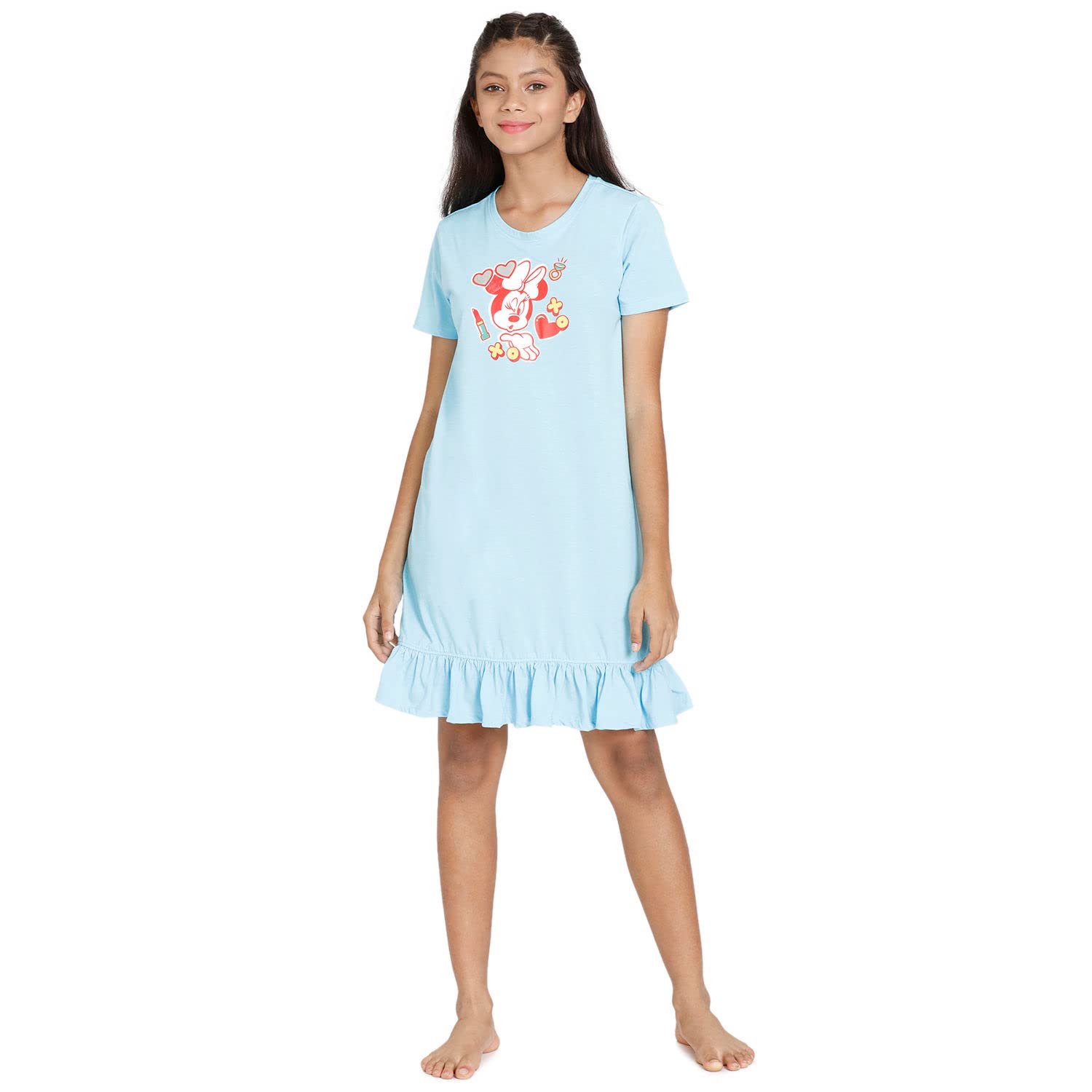 Zivame Girl's Cotton Blend Classic Nightgown (ZI62P6FASH0BLUEG000M_Blue_GirlM) 2