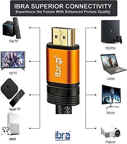 IBRA 2.1 Orange HDMI Cable 8K Ultra High-Speed 48Gbps Lead Supports 8K@60HZ, 4K@120HZ, 4320p, Compatible with Fire TV, 3D Support, Ethernet Function, 8K UHD, 3D-Xbox PlayStation PS3 PS4 PC etc- 3M