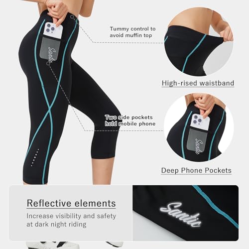 Santic Pantalones Cortos de Ciclismo para Mujer Pantalones Cortos de Ciclismo Acolchados 3/4 de Cintura Alta con Bolsillos UPF50+ - imagen 4