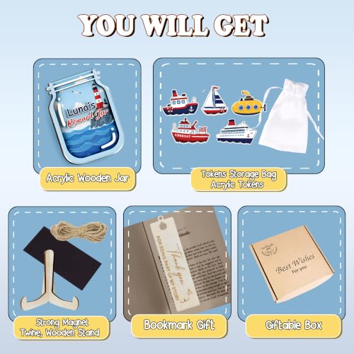 Image of Personalized Nautical Magnetic Reward Jar for Kids, Classroom Rewards Jar, Wooden Positive Behavior System with Boat Tokens, Potty Training Reward Jars for Toddler, Back to School, Classroom Decor