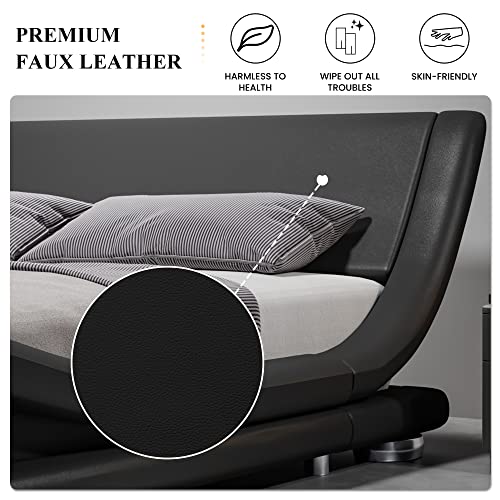 SHA-CERLIN-King-Size-Upholstered-Bed-Frame-Deluxe-Low-Profile-Sleigh-Bed-with-Faux-Leather-Ergonomics-Headboard-No-Box-Spring-Needed-Easy-Assembly-Black