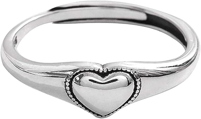kokomao Vintage S925 Sterling Silver Heart Ring for Women and Girls Dainty Engagement Promise Love Expandable Open Finger Statement Trendy Adjustable Stackable Rings Valentine's Day