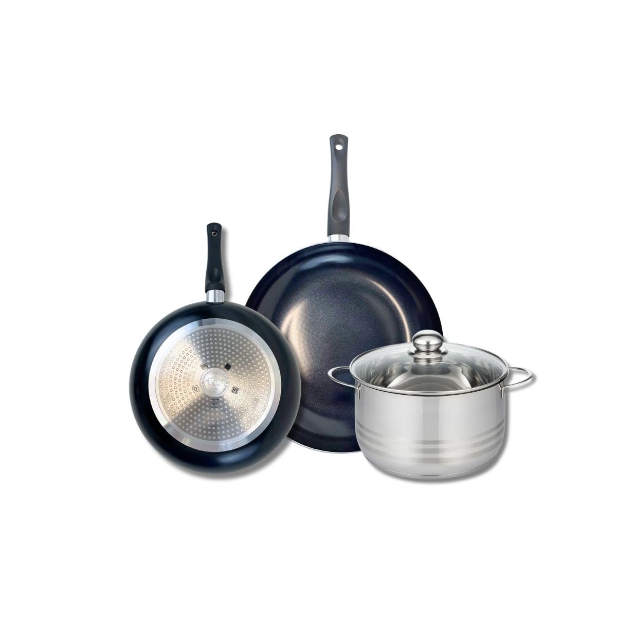 Batterie de cuisine 3 pièces induction ELO faitout 20 cm et poêles 24 28 cm inox