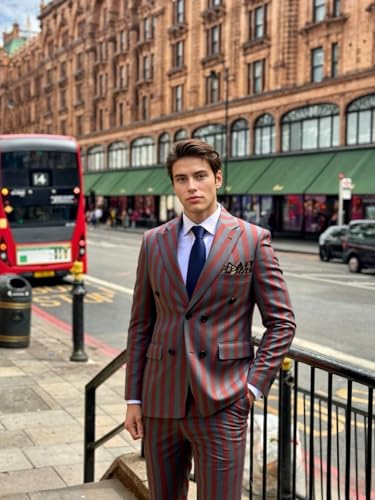 Men's Suits 2-Piece Set Double Breasted Peak Lapel Striped Tuxedo Jacket & Pants for Wedding, Prom, Business2